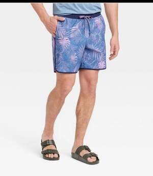 All in Motion 7" Hybrid Shorts Flex Purple Palm pocket Mens XXL